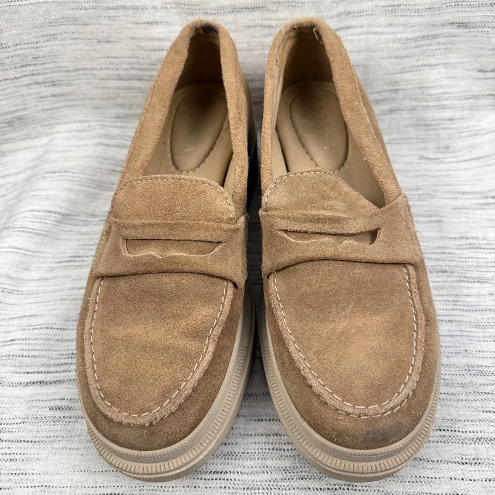 Patina Portland Leather Chunky Lug Sole Tan Suede Loafers‎ 6.5 Preppy Career